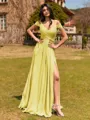 Splendid A-line Cold Shoulder Pleated Floor-Length Chiffon Bridesmaid Dress