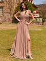 Splendid A-line Cold Shoulder Pleated Floor-Length Chiffon Bridesmaid Dress