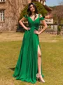 Splendid A-line Cold Shoulder Pleated Floor-Length Chiffon Bridesmaid Dress
