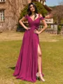 Splendid A-line Cold Shoulder Pleated Floor-Length Chiffon Bridesmaid Dress