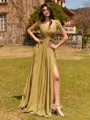 Splendid A-line Cold Shoulder Pleated Floor-Length Chiffon Bridesmaid Dress
