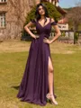 Splendid A-line Cold Shoulder Pleated Floor-Length Chiffon Bridesmaid Dress
