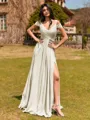 Splendid A-line Cold Shoulder Pleated Floor-Length Chiffon Bridesmaid Dress