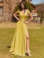 Splendid A-line Cold Shoulder Pleated Floor-Length Chiffon Bridesmaid Dress