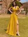 Splendid A-line Cold Shoulder Pleated Floor-Length Chiffon Bridesmaid Dress