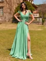 Splendid A-line Cold Shoulder Pleated Floor-Length Chiffon Bridesmaid Dress