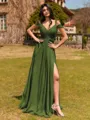 Splendid A-line Cold Shoulder Pleated Floor-Length Chiffon Bridesmaid Dress