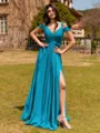 Splendid A-line Cold Shoulder Pleated Floor-Length Chiffon Bridesmaid Dress