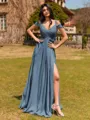 Splendid A-line Cold Shoulder Pleated Floor-Length Chiffon Bridesmaid Dress