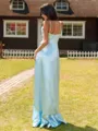Unique Sheath V-Neck Ruffles Asymmetrical Silk like Satin Bridesmaid Dress