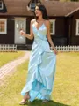 Unique Sheath V-Neck Ruffles Asymmetrical Silk like Satin Bridesmaid Dress