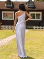 Graceful Sheath One-Shoulder Pleated Floor-Length Silk like Satin Bridesmaid Dress