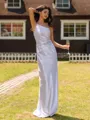 Graceful Sheath One-Shoulder Pleated Floor-Length Silk like Satin Bridesmaid Dress