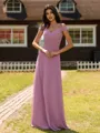 Enchanting A-line Off-the-Shoulder Pleated Floor-Length Chiffon Bridesmaid Dress