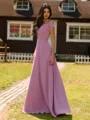 Enchanting A-line Off-the-Shoulder Pleated Floor-Length Chiffon Bridesmaid Dress