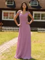 Enchanting A-line Off-the-Shoulder Pleated Floor-Length Chiffon Bridesmaid Dress