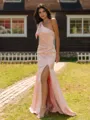 Gorgeous Sheath One-Shoulder Bow Floor-Length Charmeuse Bridesmaid Dress