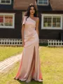 Gorgeous Sheath One-Shoulder Bow Floor-Length Charmeuse Bridesmaid Dress