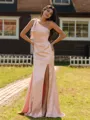 Gorgeous Sheath One-Shoulder Bow Floor-Length Charmeuse Bridesmaid Dress