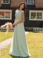 Mesmerizing A-line Scoop Cap Sleeves Appliques Lace Floor-Length Chiffon Bridesmaid Dress
