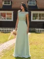 Mesmerizing A-line Scoop Cap Sleeves Appliques Lace Floor-Length Chiffon Bridesmaid Dress