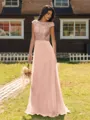 Mesmerizing A-line Scoop Cap Sleeves Appliques Lace Floor-Length Chiffon Bridesmaid Dress