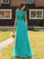 Mesmerizing A-line Scoop Cap Sleeves Appliques Lace Floor-Length Chiffon Bridesmaid Dress