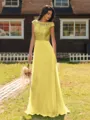 Mesmerizing A-line Scoop Cap Sleeves Appliques Lace Floor-Length Chiffon Bridesmaid Dress