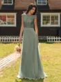 Mesmerizing A-line Scoop Cap Sleeves Appliques Lace Floor-Length Chiffon Bridesmaid Dress