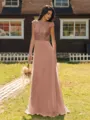Mesmerizing A-line Scoop Cap Sleeves Appliques Lace Floor-Length Chiffon Bridesmaid Dress