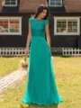 Mesmerizing A-line Scoop Cap Sleeves Appliques Lace Floor-Length Chiffon Bridesmaid Dress
