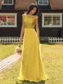 Mesmerizing A-line Scoop Cap Sleeves Appliques Lace Floor-Length Chiffon Bridesmaid Dress