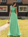 Mesmerizing A-line Scoop Cap Sleeves Appliques Lace Floor-Length Chiffon Bridesmaid Dress