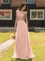 Mesmerizing A-line Scoop Cap Sleeves Appliques Lace Floor-Length Chiffon Bridesmaid Dress