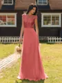 Mesmerizing A-line Scoop Cap Sleeves Appliques Lace Floor-Length Chiffon Bridesmaid Dress