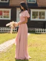 Captivating A-line V-Neck Short Sleeves Ruffles Floor-Length Chiffon Bridesmaid Dress