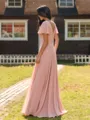 Captivating A-line V-Neck Short Sleeves Ruffles Floor-Length Chiffon Bridesmaid Dress
