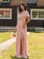 Captivating A-line V-Neck Short Sleeves Ruffles Floor-Length Chiffon Bridesmaid Dress