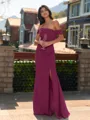 Striking Sheath Off-the-Shoulder Pleated Floor-Length Chiffon Bridesmaid Dress