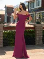 Striking Sheath Off-the-Shoulder Pleated Floor-Length Chiffon Bridesmaid Dress