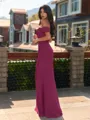 Striking Sheath Off-the-Shoulder Pleated Floor-Length Chiffon Bridesmaid Dress