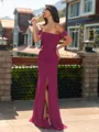 Striking Sheath Off-the-Shoulder Pleated Floor-Length Chiffon Bridesmaid Dress