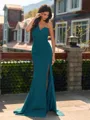 Aristocratic Sheath One-Shoulder Pleated Sweep Train Chiffon Bridesmaid Dress