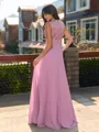 Splendiferous A-line V-Neck Appliques Lace Floor-Length Chiffon Bridesmaid Dress