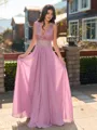 Splendiferous A-line V-Neck Appliques Lace Floor-Length Chiffon Bridesmaid Dress