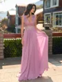 Splendiferous A-line V-Neck Appliques Lace Floor-Length Chiffon Bridesmaid Dress