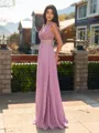 Splendiferous A-line V-Neck Appliques Lace Floor-Length Chiffon Bridesmaid Dress
