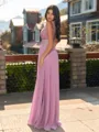 Splendiferous A-line V-Neck Appliques Lace Floor-Length Chiffon Bridesmaid Dress