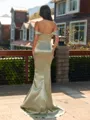 Extravagant Sheath Off-the-Shoulder Pleated Sweep Train Silk Like Satin Bridesmaid Dress