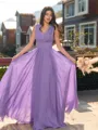 Fashion-forward A-line V-Neck Pleated Floor-Length Chiffon Bridesmaid Dress
